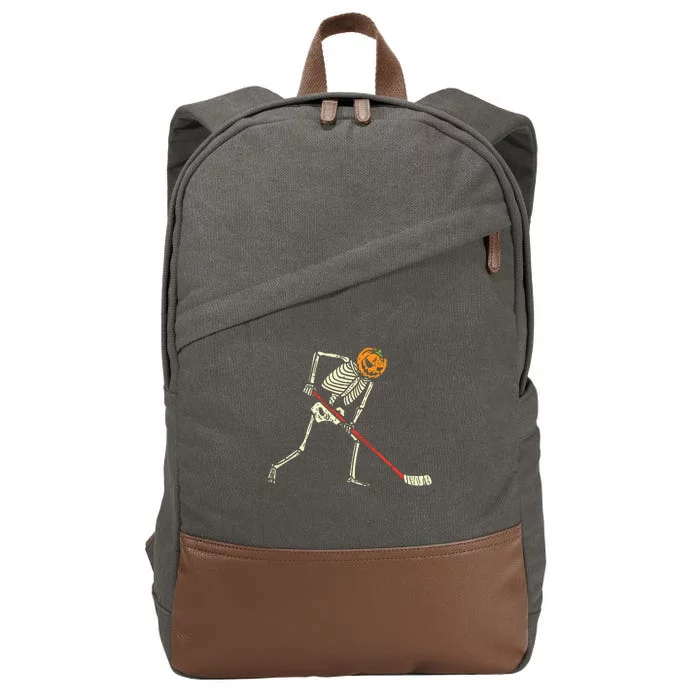 Pumpkin Skeleton Ice Hockey Funny Halloween Sports Player Cotton Canvas Backpack