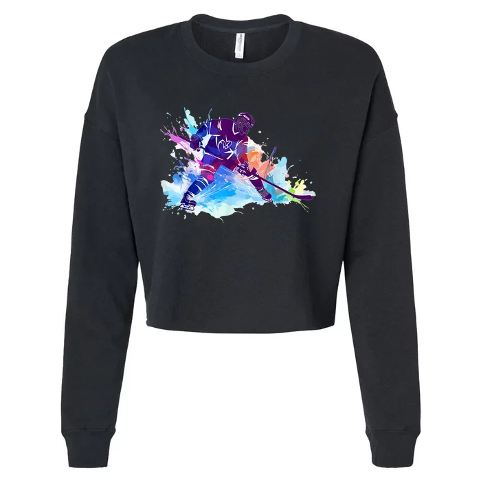 Paint Splash Ice Hockey Player Gifts Cropped Pullover Crew