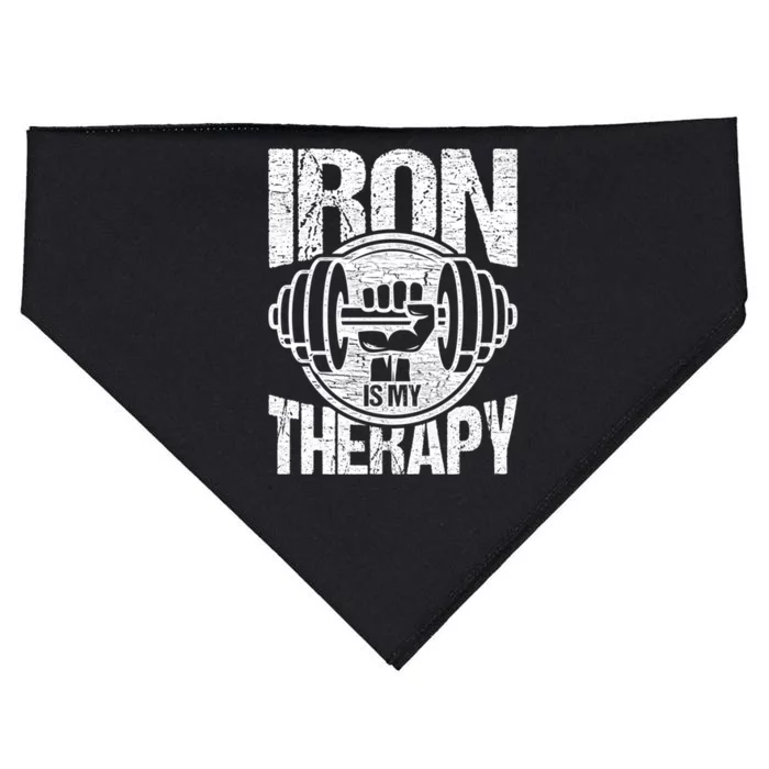 Powerlifting Strong Iron Is My Therapy Fitness Gym Gift USA-Made Doggie Bandana