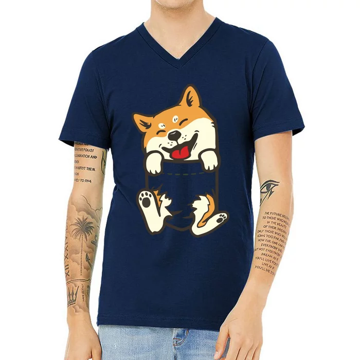 Pocket Shiba Inu Feet Cute Doge Akita Dog Lover Owner Gift V-Neck T-Shirt