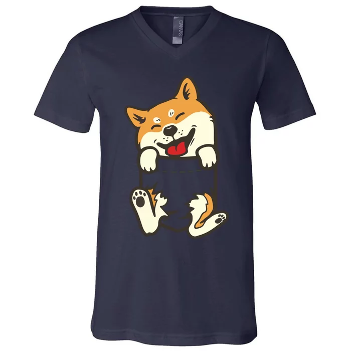 Pocket Shiba Inu Feet Cute Doge Akita Dog Lover Owner Gift V-Neck T-Shirt