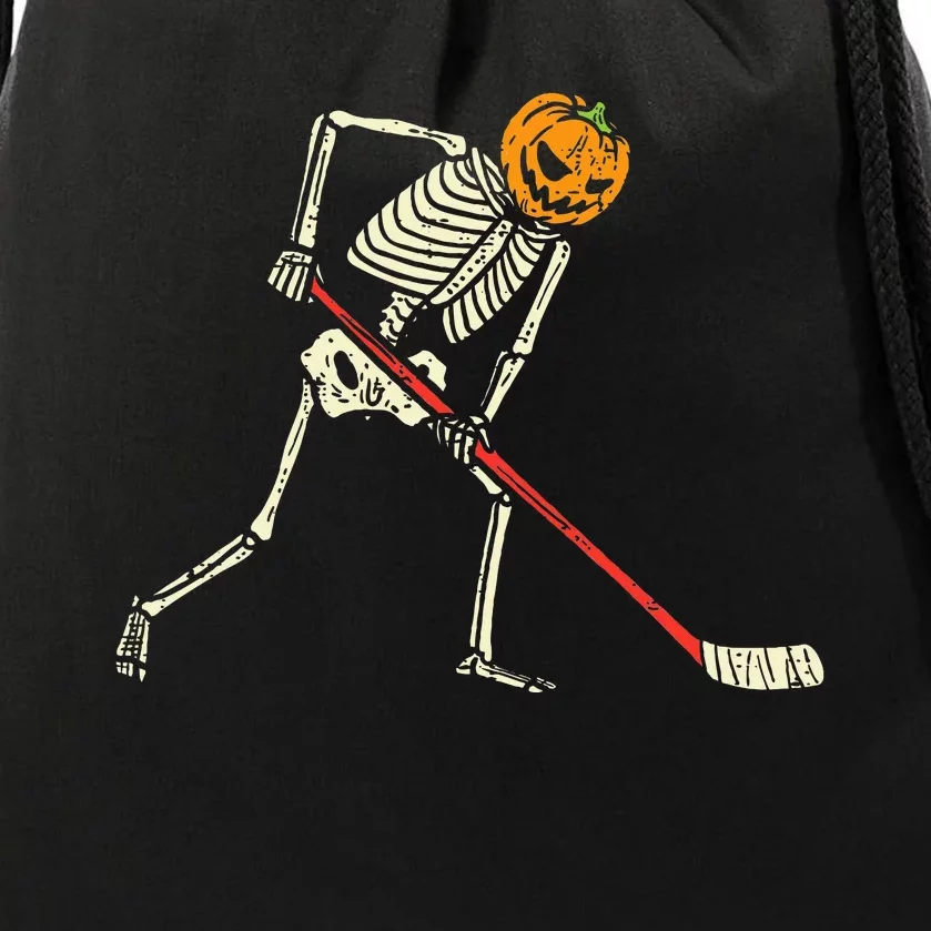 Pumpkin Skeleton Ice Hockey Funny Halloween Sports Player Drawstring Bag