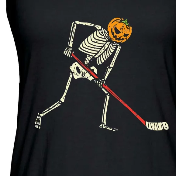 Pumpkin Skeleton Ice Hockey Funny Halloween Sports Player Ladies Essential Flowy Tank