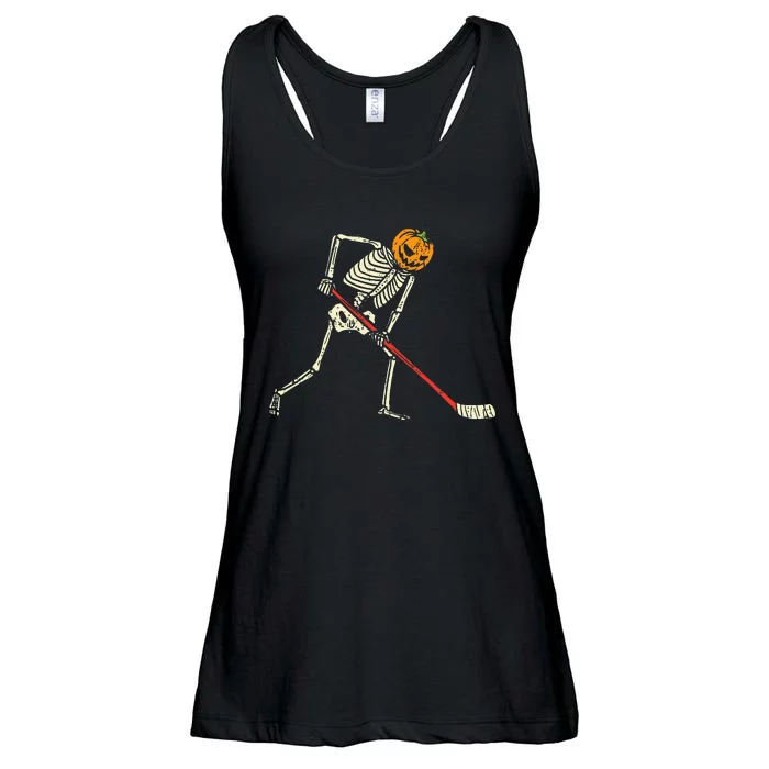 Pumpkin Skeleton Ice Hockey Funny Halloween Sports Player Ladies Essential Flowy Tank