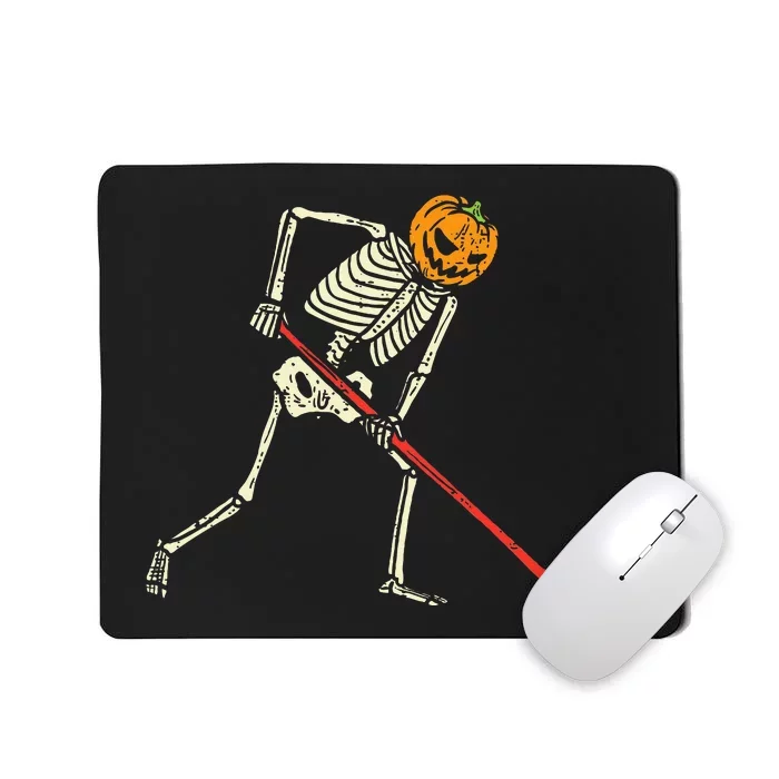 Pumpkin Skeleton Ice Hockey Funny Halloween Sports Player Mousepad