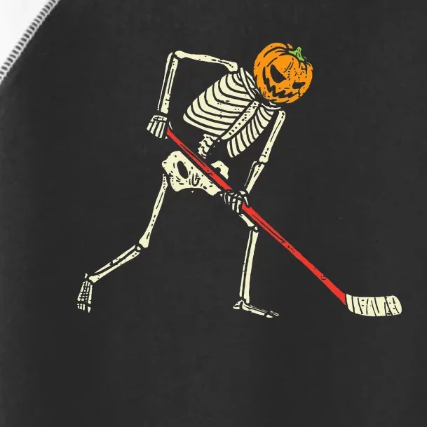 Pumpkin Skeleton Ice Hockey Funny Halloween Sports Player Toddler Fine Jersey T-Shirt