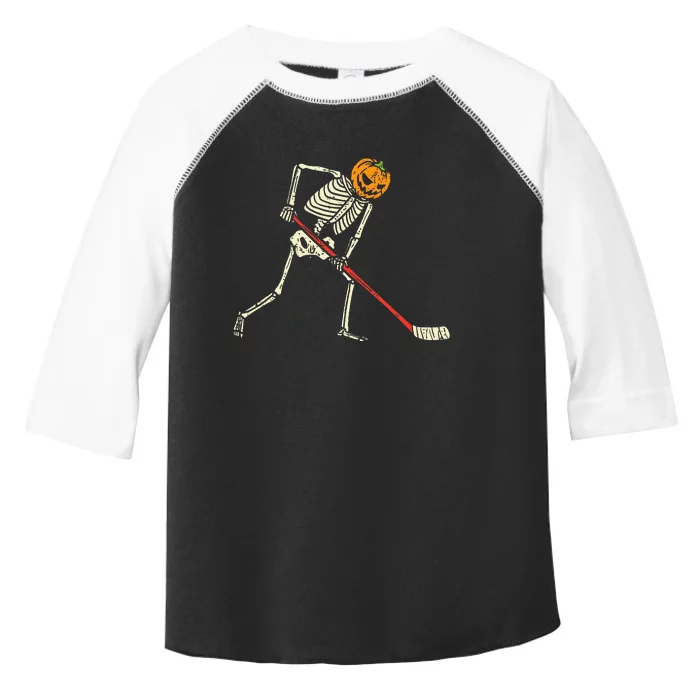 Pumpkin Skeleton Ice Hockey Funny Halloween Sports Player Toddler Fine Jersey T-Shirt