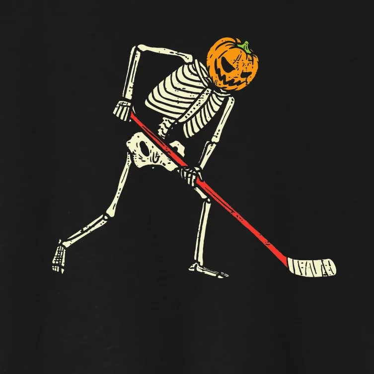 Pumpkin Skeleton Ice Hockey Funny Halloween Sports Player Women's Crop Top Tee