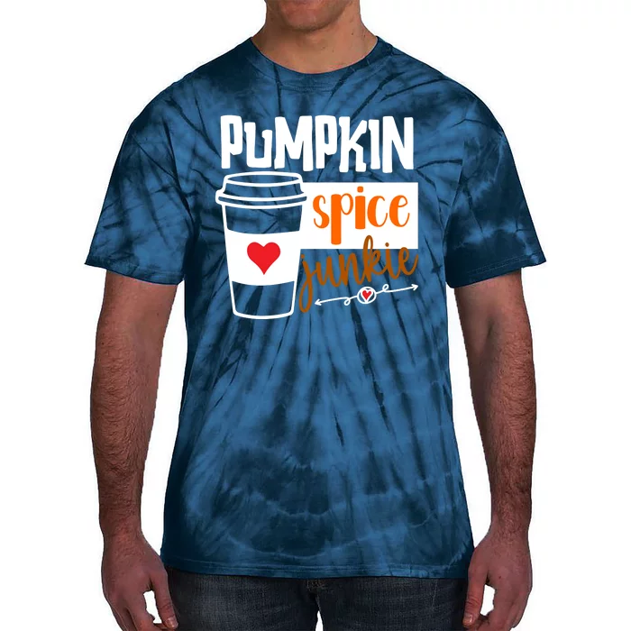 Pumpkin Spice Junkie Coffee Lover Heart Tie-Dye T-Shirt