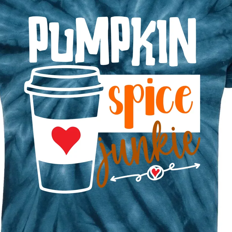 Pumpkin Spice Junkie Coffee Lover Heart Kids Tie-Dye T-Shirt