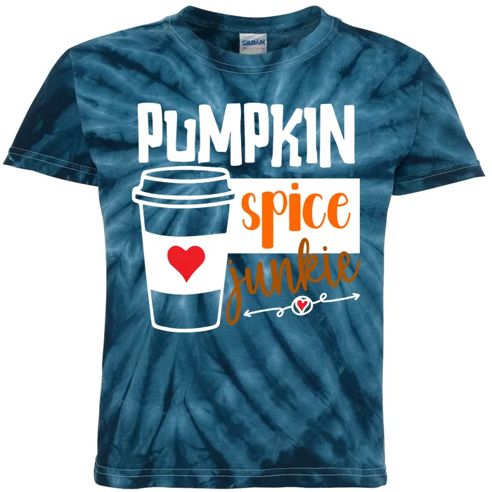 Pumpkin Spice Junkie Coffee Lover Heart Kids Tie-Dye T-Shirt