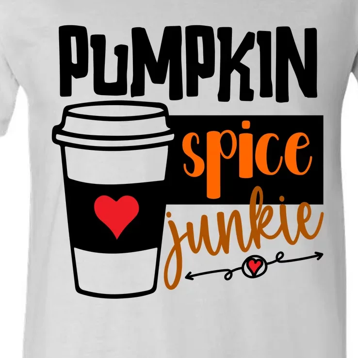 Pumpkin Spice Junkie Coffee Lover Heart V-Neck T-Shirt