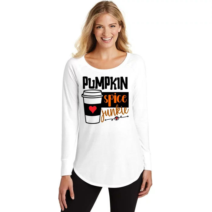 Pumpkin Spice Junkie Coffee Lover Heart Women's Perfect Tri Tunic Long Sleeve Shirt