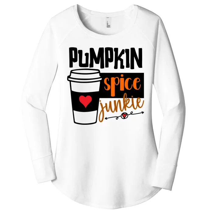 Pumpkin Spice Junkie Coffee Lover Heart Women's Perfect Tri Tunic Long Sleeve Shirt