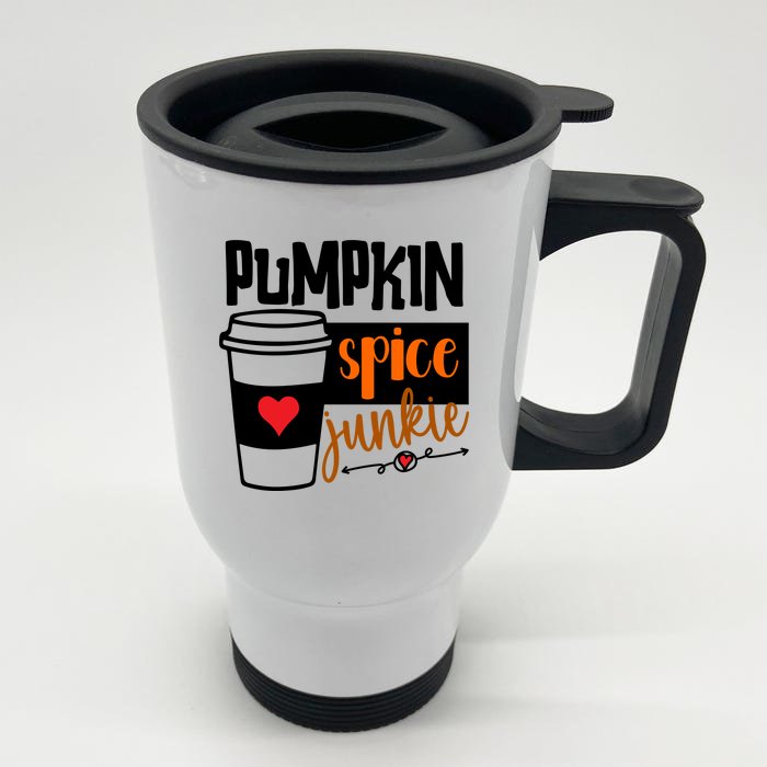 Pumpkin Spice Junkie Coffee Lover Heart Front & Back Stainless Steel Travel Mug