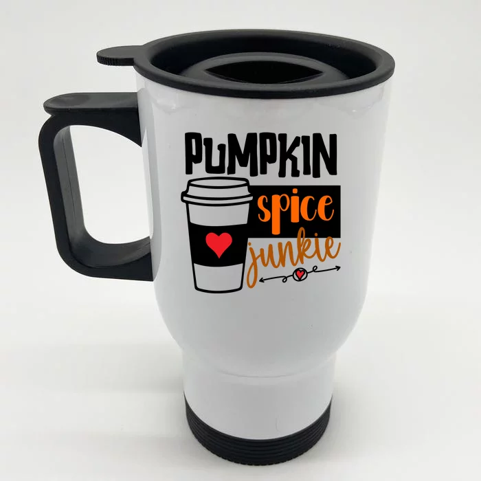 Pumpkin Spice Junkie Coffee Lover Heart Front & Back Stainless Steel Travel Mug