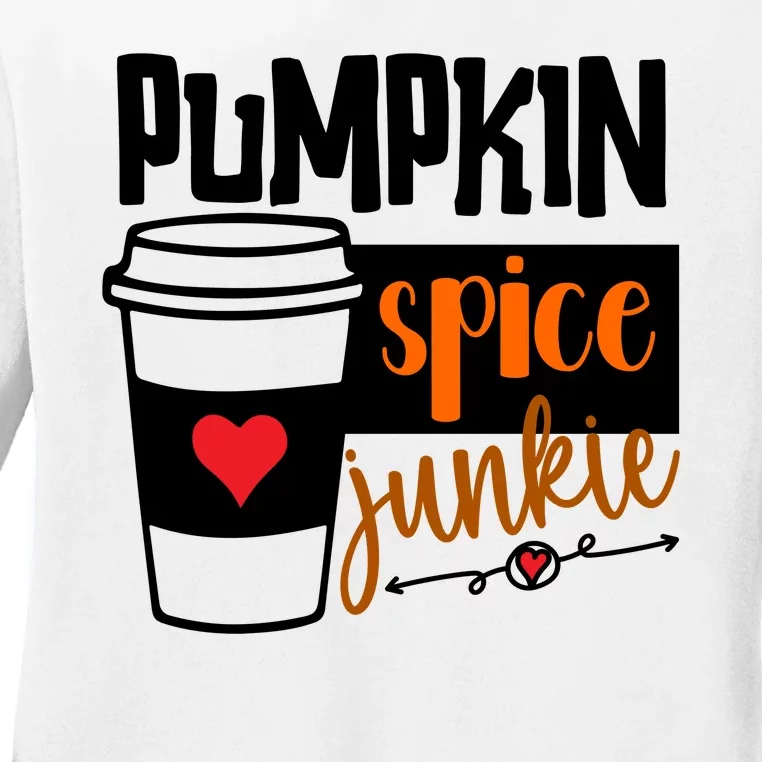 Pumpkin Spice Junkie Coffee Lover Heart Ladies Long Sleeve Shirt