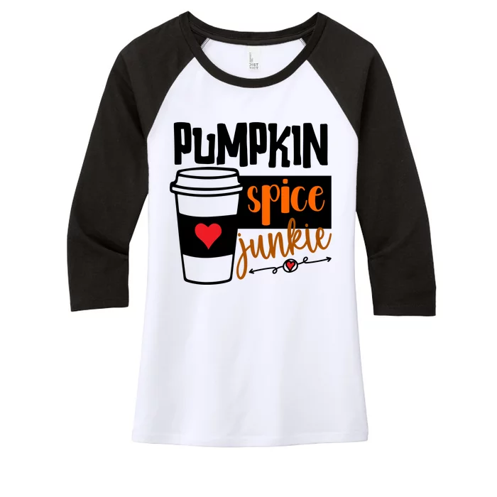 Pumpkin Spice Junkie Coffee Lover Heart Women's Tri-Blend 3/4-Sleeve Raglan Shirt