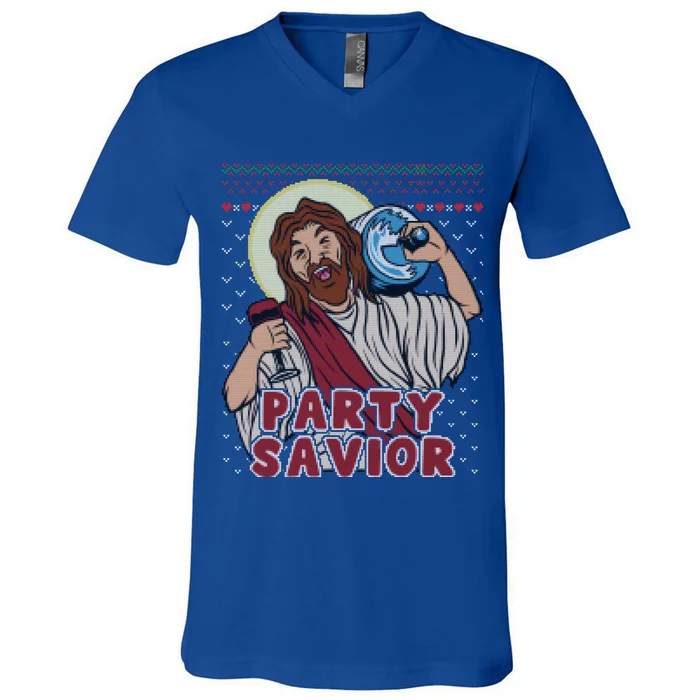 Party Savior Jesus Christ Santa Beer Ugly Christmas Sweater Great Gift V-Neck T-Shirt