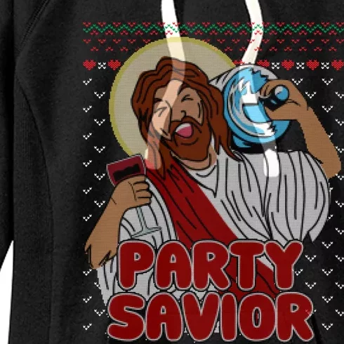 Party Savior Jesus Christ Santa Beer Ugly Christmas Sweater Great Gift Women's Fleece Hoodie