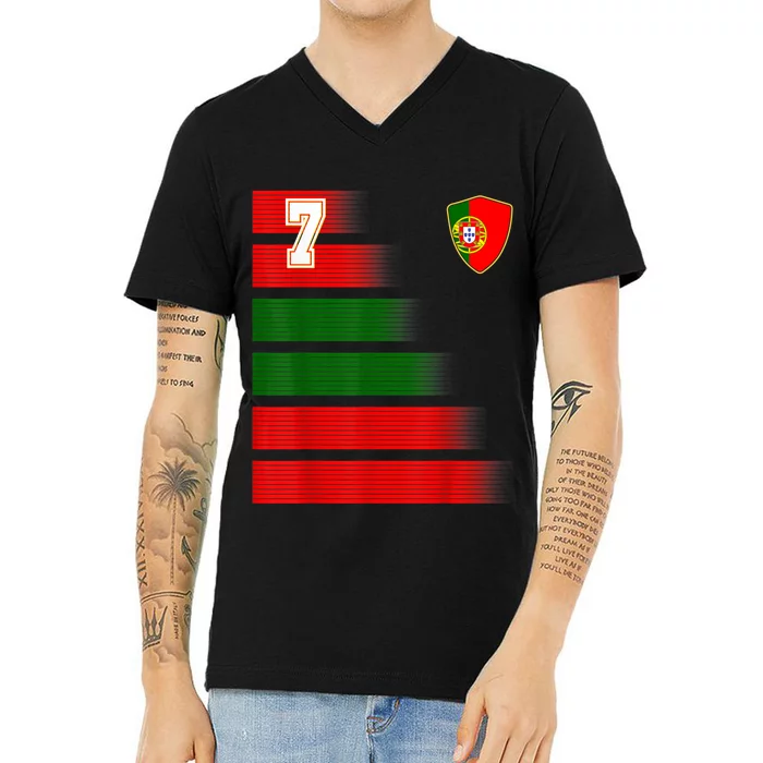 Portugal Soccer Jersey Flag Retro 7 Portuguese Football V-Neck T-Shirt