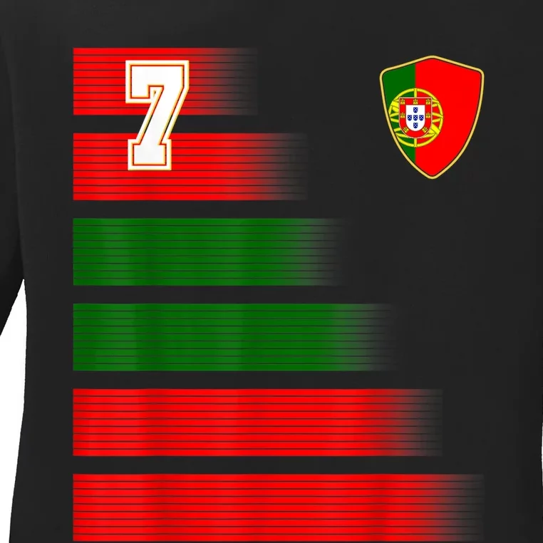 Portugal Soccer Jersey Flag Retro 7 Portuguese Football Ladies Long Sleeve Shirt