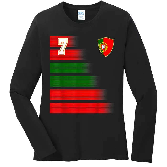 Portugal Soccer Jersey Flag Retro 7 Portuguese Football Ladies Long Sleeve Shirt