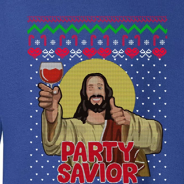 Party Savior Jesus Christ Santa Wine Ugly Christmas Sweater Gift Toddler Sweatshirt