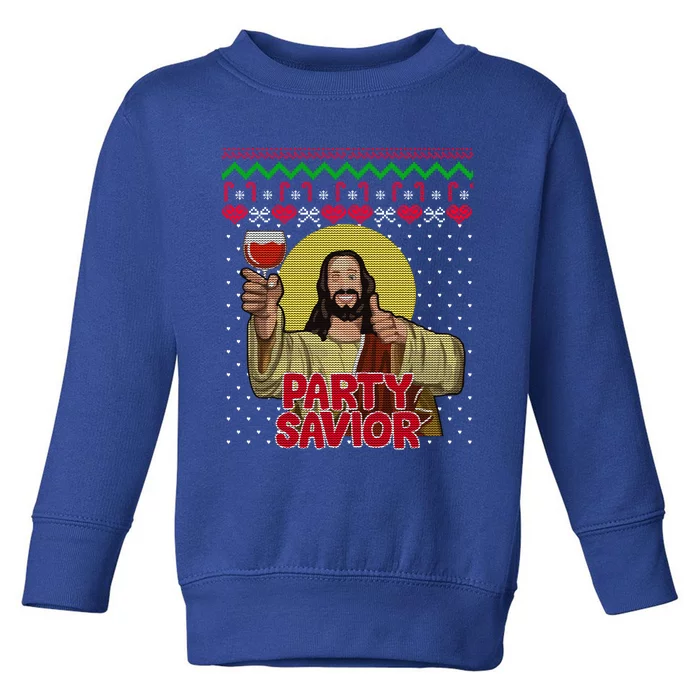 Party Savior Jesus Christ Santa Wine Ugly Christmas Sweater Gift Toddler Sweatshirt