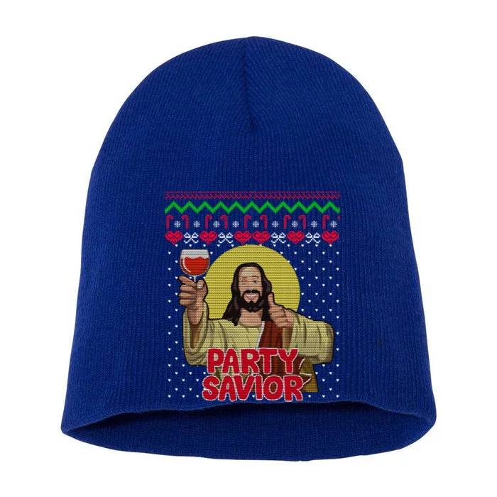 Party Savior Jesus Christ Santa Wine Ugly Christmas Sweater Gift Short Acrylic Beanie