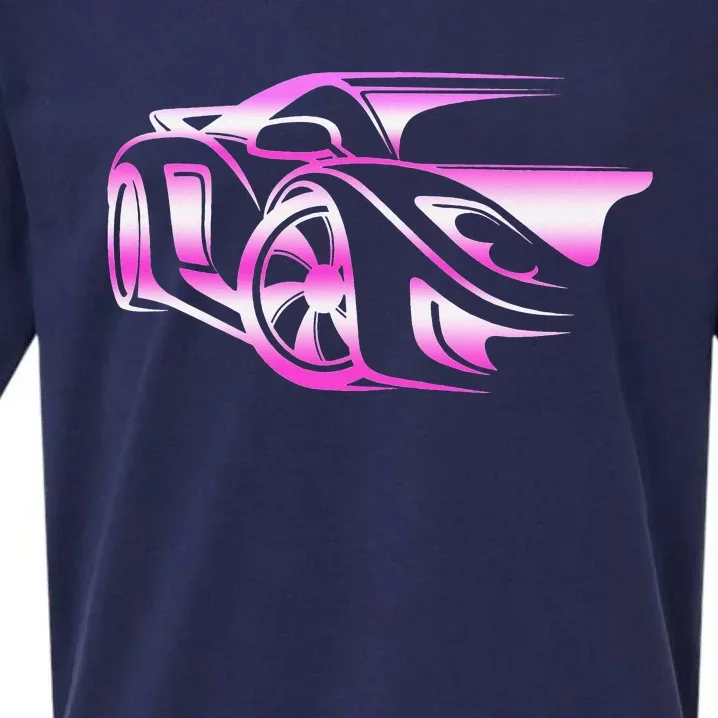 Pink Stylized JDM Drifting Car Design Sueded Cloud Jersey T-Shirt