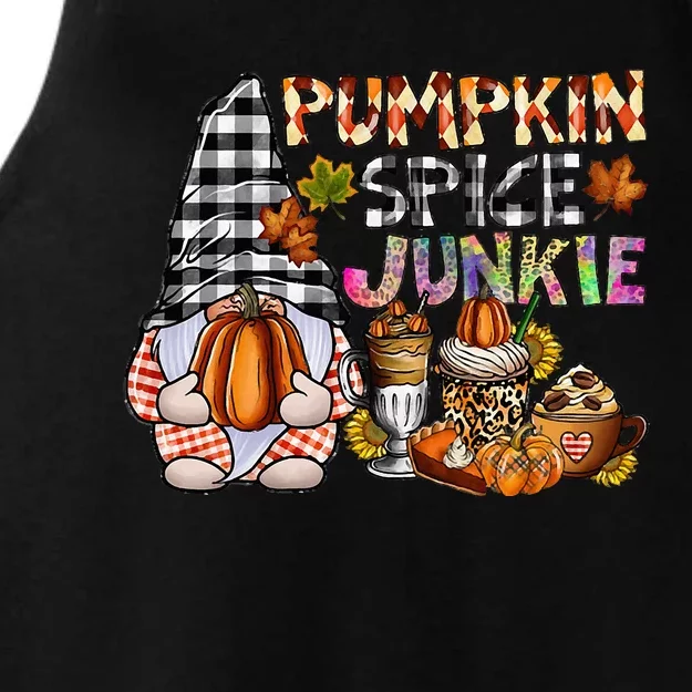 Pumpkin Spice Junkie Autumn Gnome Fall Thanksgiving Lover Ladies Tri-Blend Wicking Tank