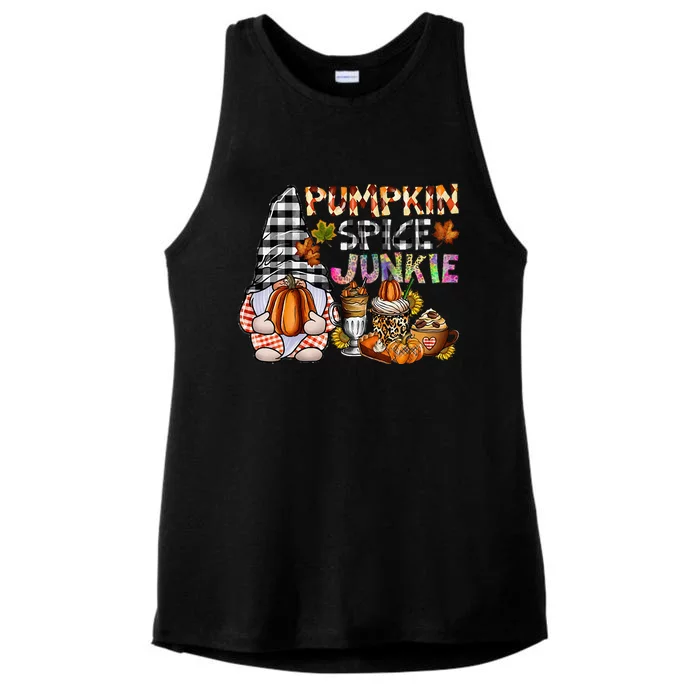 Pumpkin Spice Junkie Autumn Gnome Fall Thanksgiving Lover Ladies Tri-Blend Wicking Tank