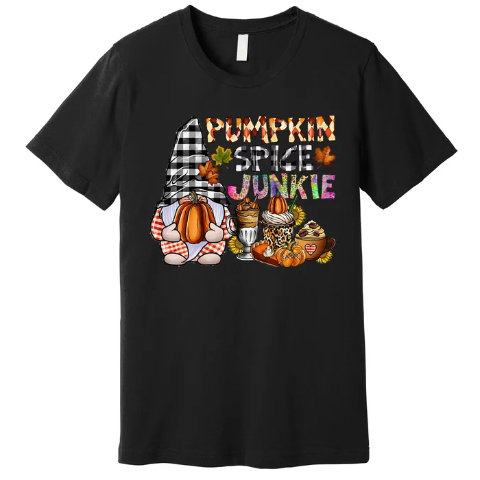 Pumpkin Spice Junkie Autumn Gnome Fall Thanksgiving Lover Premium T-Shirt