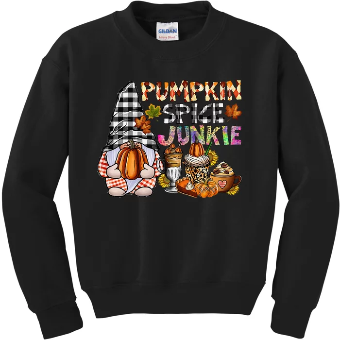 Pumpkin Spice Junkie Autumn Gnome Fall Thanksgiving Lover Kids Sweatshirt