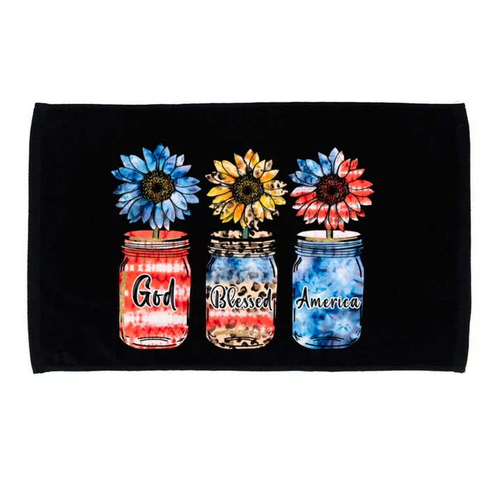 Patriotic Sunflowers Jars 4th July Gift God Bless America Gift Microfiber Hand Towel