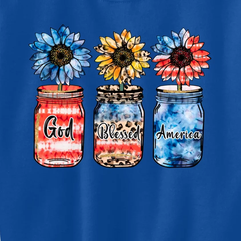 Patriotic Sunflowers Jars 4th July Gift God Bless America Gift Kids Sweatshirt