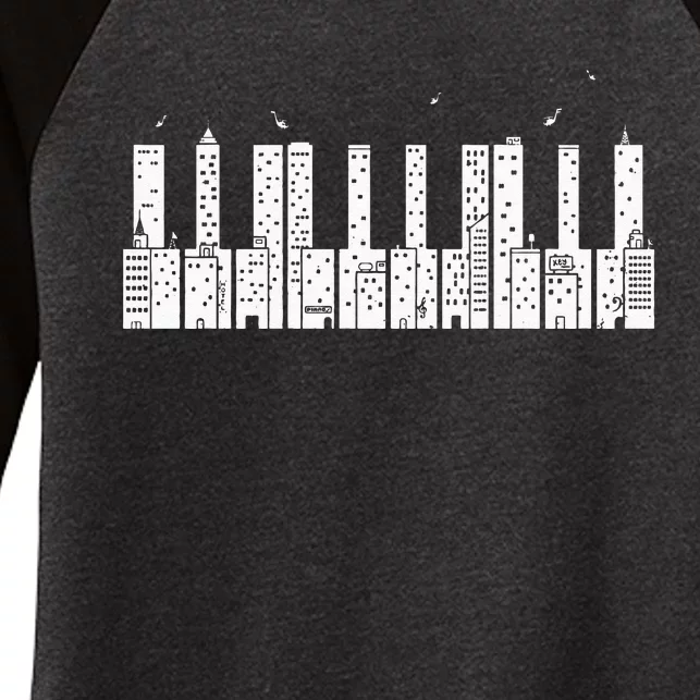 Piano Skyline Keyboard Music Women's Tri-Blend 3/4-Sleeve Raglan Shirt