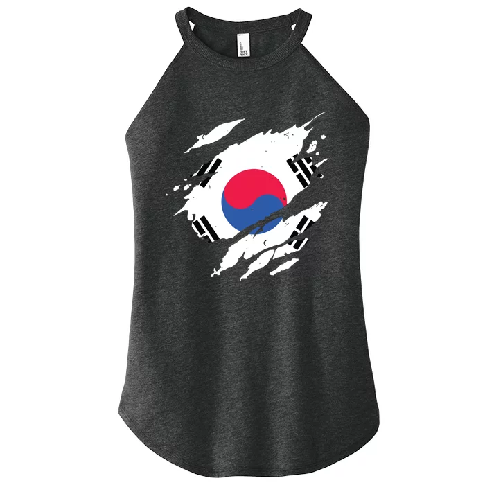 Proud South Korean Shirts Torn Ripped South Korea Flag Women’s Perfect Tri Rocker Tank