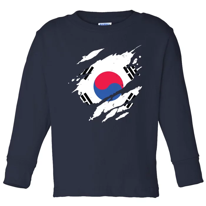 Proud South Korean Shirts Torn Ripped South Korea Flag Toddler Long Sleeve Shirt