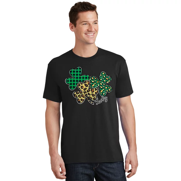 Plaid Shamrock Leopard Cheetah Lucky St Patricks Day Wo T-Shirt