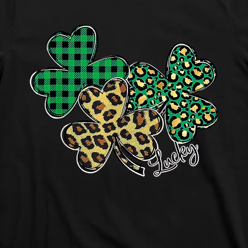 Plaid Shamrock Leopard Cheetah Lucky St Patricks Day Wo T-Shirt