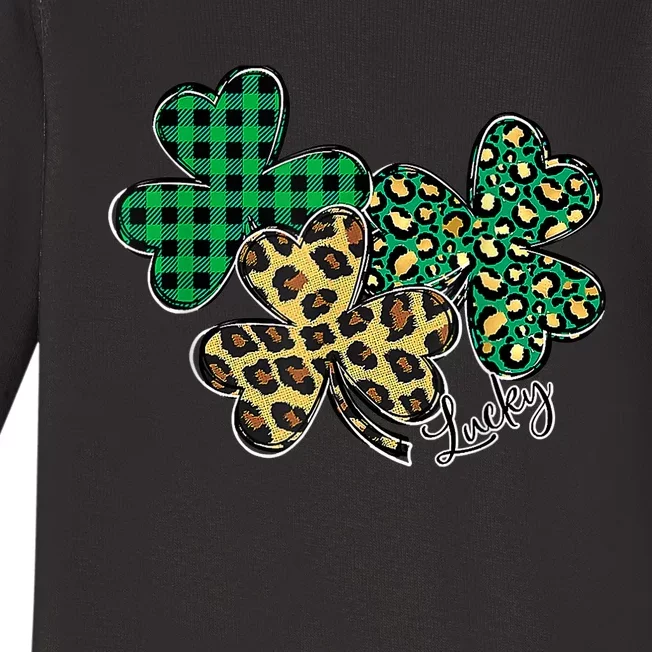 Plaid Shamrock Leopard Cheetah Lucky St Patricks Day Wo Baby Long Sleeve Bodysuit