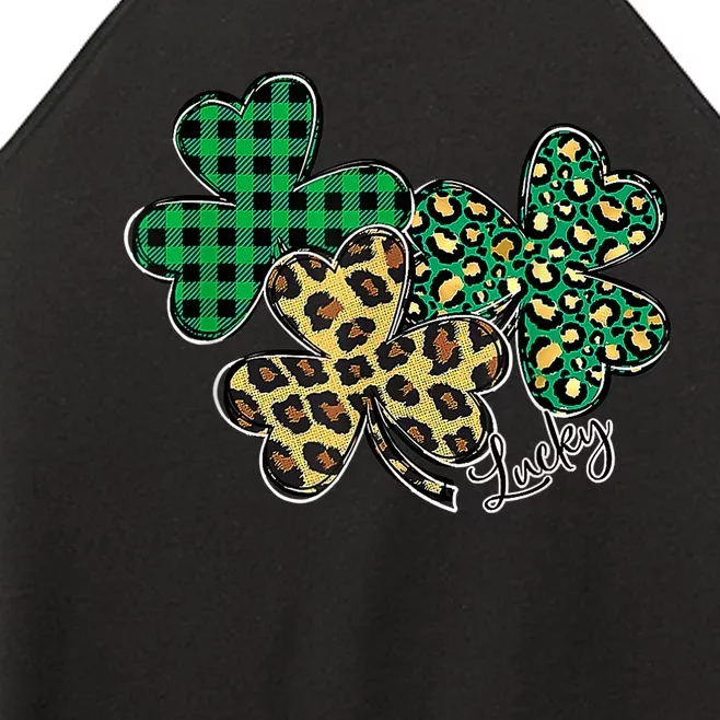 Plaid Shamrock Leopard Cheetah Lucky St Patricks Day Wo Women’s Perfect Tri Rocker Tank