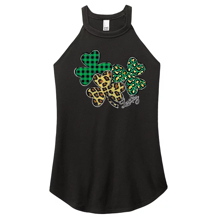 Plaid Shamrock Leopard Cheetah Lucky St Patricks Day Wo Women’s Perfect Tri Rocker Tank