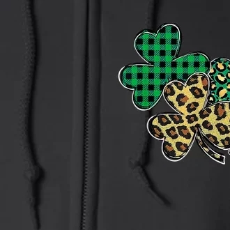 Plaid Shamrock Leopard Cheetah Lucky St Patricks Day Wo Full Zip Hoodie