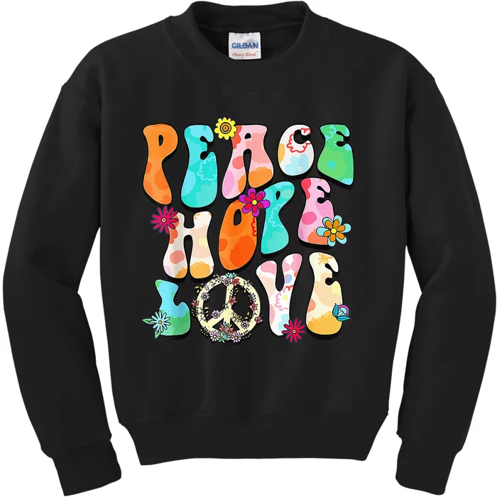 PEACE SIGN LOVE 60s 70s 80s Tie Dye Hippie Halloween Kids Sweatshirt