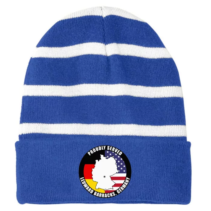 Proudly Served Ledward Barracks Germany Military Veteran Striped Beanie with Solid Band