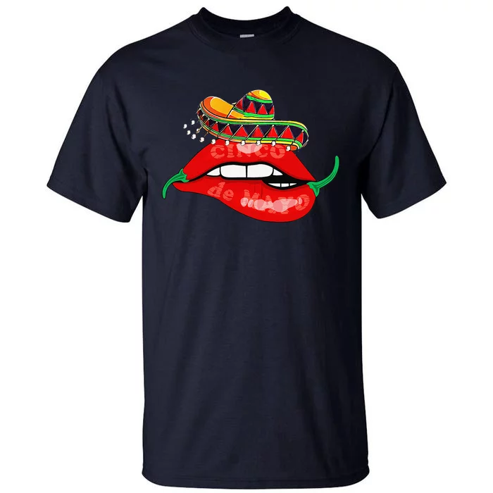 Pepper Sexy Lips Hot Mexican Sombrero Cinco De Mayo Chili Tall T-Shirt