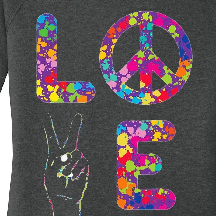 Peace Sign Love 60s 70s Tie Dye Hippie Women's Perfect Tri Tunic Long Sleeve Shirt